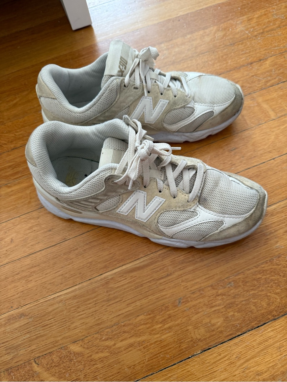 New Balance Cream/Beige Mesh & Suede Trainers